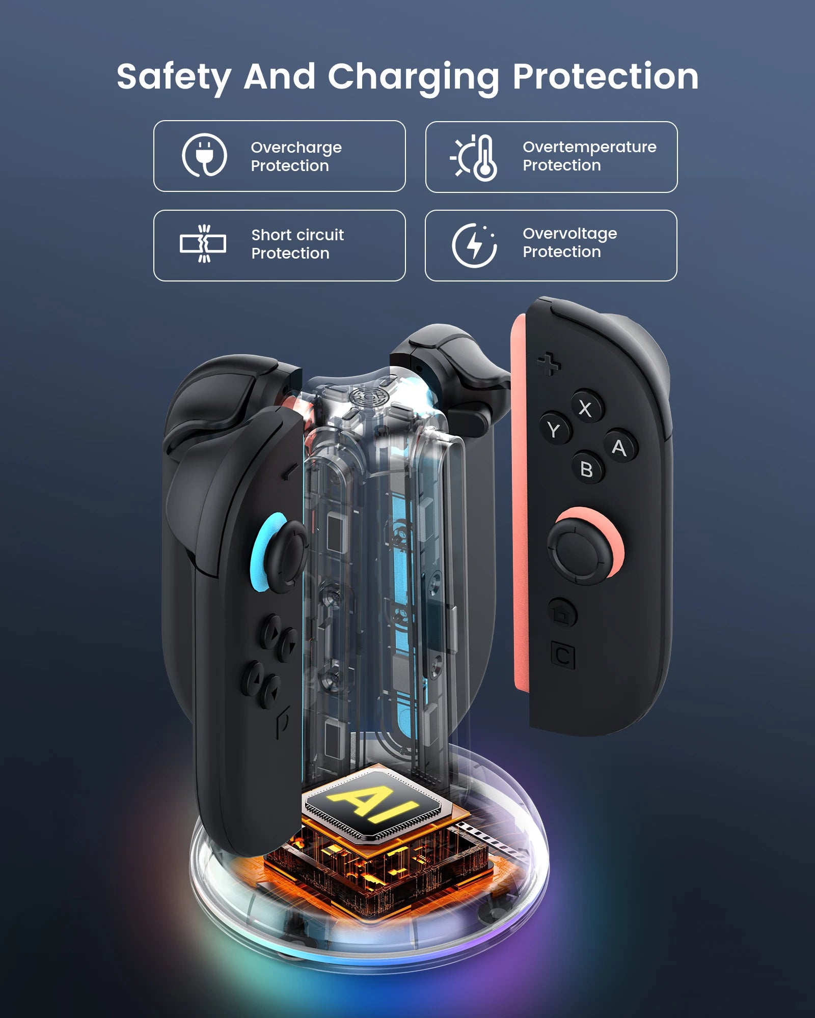 4-slot Charging Dock for Nintendo Switch2 Organized Desk Space LED Smart Indicator with 9 RGB Mode Safety Charge Peotection