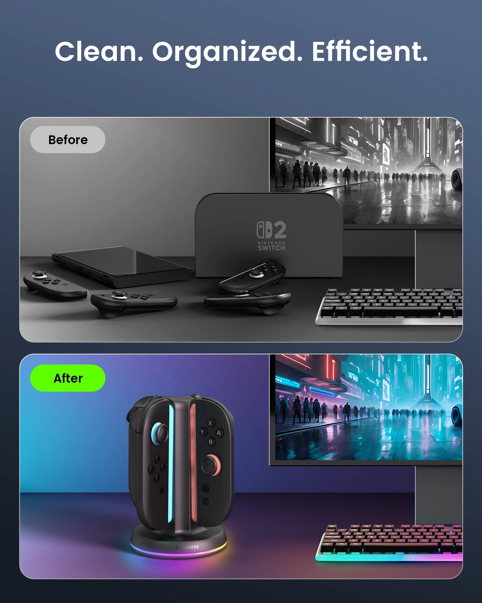 4-slot Charging Dock for Nintendo Switch2 Organized Desk Space LED Smart Indicator with 9 RGB Mode Safety Charge Peotection