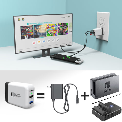 65W 3 in 1 Nintendo Switch 2 Dock Adapter - White